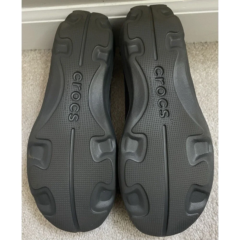 Crocs Ladies W8 Black Slip On Ballet Flats with Blue Footbed